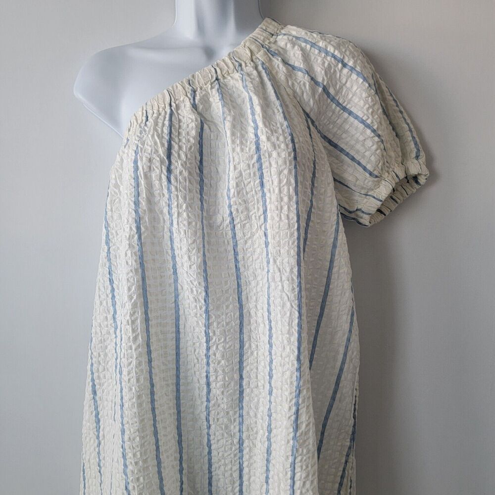 madewell Seersucker One-Shoulder Puff-Sleeve Midi Dress in Stripe size M - Picture 4 of 10